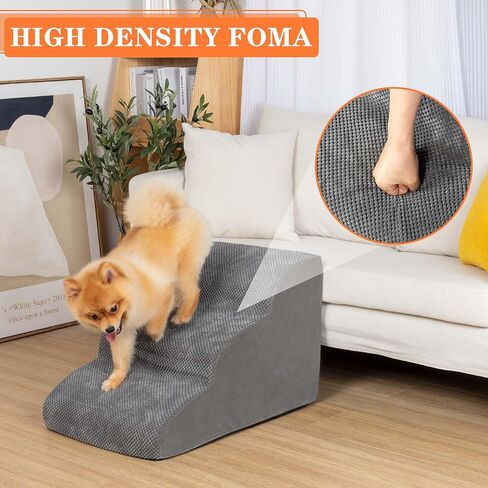 ANWA Dog Stairs for Small Dogs, Anti-Slip Soft Pet Stairs for Injured or Old Dogs or Cats, 3-Tier High Density Foam Pet Steps for Dogs to get on Couch, Low Bed in Kuwait