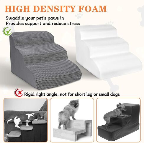 ANWA Dog Stairs for Small Dogs, Anti-Slip Soft Pet Stairs for Injured or Old Dogs or Cats, 3-Tier High Density Foam Pet Steps for Dogs to get on Couch, Low Bed in Kuwait