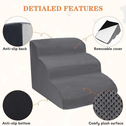 ANWA Dog Stairs for Small Dogs, Anti-Slip Soft Pet Stairs for Injured or Old Dogs or Cats, 3-Tier High Density Foam Pet Steps for Dogs to get on Couch, Low Bed in Kuwait