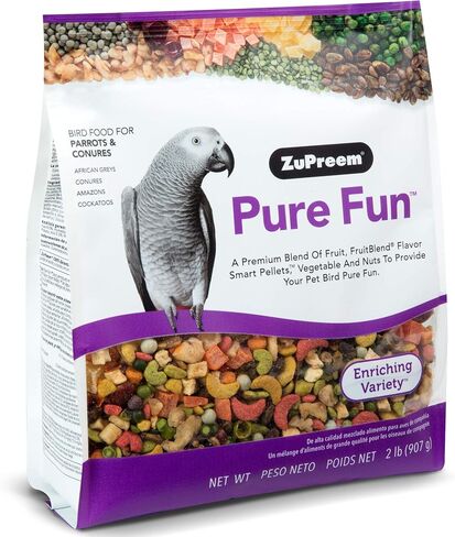 طعام الطيور النقي من زوبريم للببغاوات والكونيور، 2 رطل (عبوة من 2) - مزيج من الفاكهة، وكريات خليط الفاكهة، والخضروات، والمكسرات لطائر الكايك، والرمادي الأفريقي، والسنغال، والأمازون، والإيكليكتوس، والكوكاتو in Kuwait