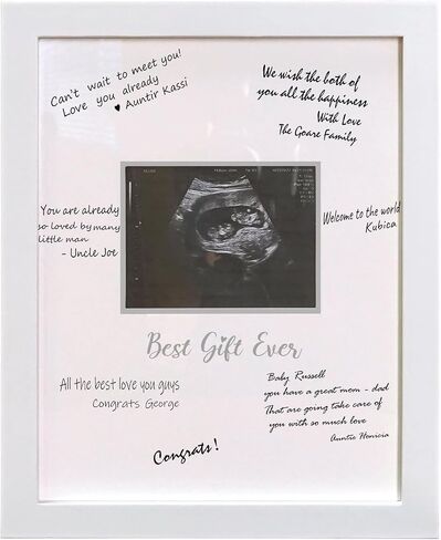 HAMUIERS Sonogram Signature Frame كتاب الضيوف، إطار تذكار للصور بالموجات فوق الصوتية، بدائل كتاب ضيوف استحمام الطفل، ديكور حفلات استحمام الطفل محايد جنسانيًا، هدية للأمهات المتوقعات، أبيض in Kuwait