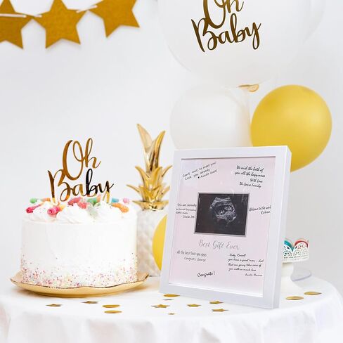 HAMUIERS Sonogram Signature Frame كتاب الضيوف، إطار تذكار للصور بالموجات فوق الصوتية، بدائل كتاب ضيوف استحمام الطفل، ديكور حفلات استحمام الطفل محايد جنسانيًا، هدية للأمهات المتوقعات، أبيض in Kuwait