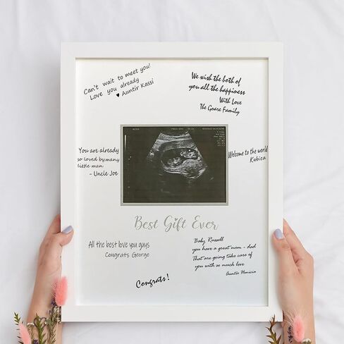 HAMUIERS Sonogram Signature Frame كتاب الضيوف، إطار تذكار للصور بالموجات فوق الصوتية، بدائل كتاب ضيوف استحمام الطفل، ديكور حفلات استحمام الطفل محايد جنسانيًا، هدية للأمهات المتوقعات، أبيض in Kuwait