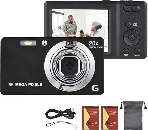 كاميرا Andoer للأطفال، كاميرا رقمية محمولة TFT مقاس 2.7 بوصة بدقة 56 ميجابكسل 4K فائقة الدقة 20X تكبير وتركيز تلقائي ومؤقت ذاتي لاكتشاف الوجه ومضادة للاهتزاز مع بطاريتين وحزام يد هدية رائعة للأطفال المراهقين in Kuwait