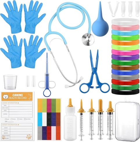 67 Pcs Puppy Kitten Whelping Supplies Kit for Puppies Birth, Newborn Pet Whelping Kit Includes Collars Feeding Nipple Bottle Record Keeping Charts Bulb Aspirator Cord Clamp Scissor Stethoscope Gloves in Saudi Arabia