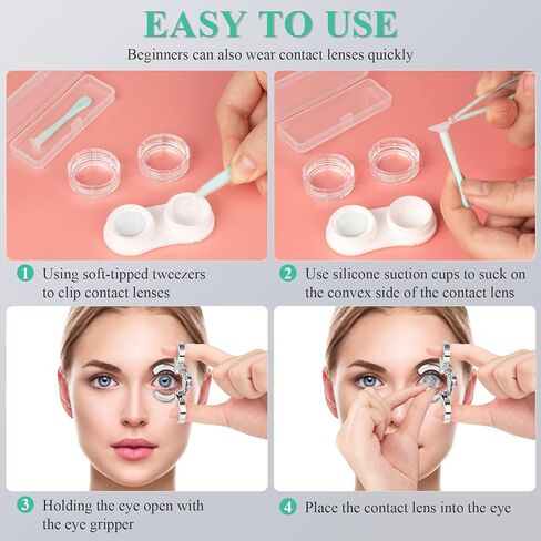 سوتنغ مجموعة ادوات ازالة العدسات اللاصقة وادخال العدسات اللاصقة مع كوب شفط ومزيل للعدسات اللاصقة وملاقط وحافظة للعدسات اللاصقة، سهلة الادخال او ازالة العدسات اللاصقة in Kuwait