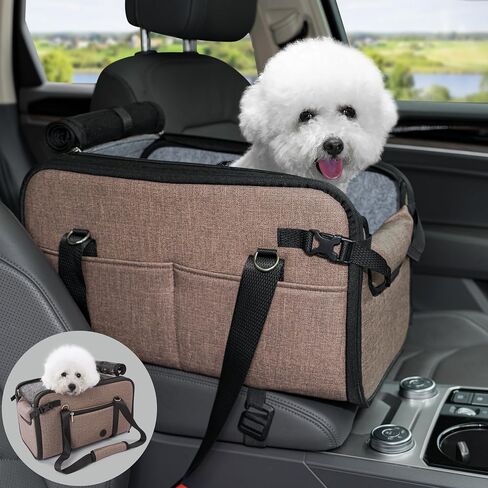 Pet Dog Car Seat for Small Dog Large Center Console Dog Car Seat for Puppy Cat Dog Travel Protable Booster Seat Anti-Slip Dog Car Bed Carseat PU Leather 0-22 lbs Gray in Saudi Arabia