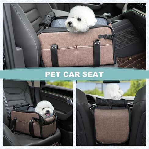 Pet Dog Car Seat for Small Dog Large Center Console Dog Car Seat for Puppy Cat Dog Travel Protable Booster Seat Anti-Slip Dog Car Bed Carseat PU Leather 0-22 lbs Gray in Saudi Arabia