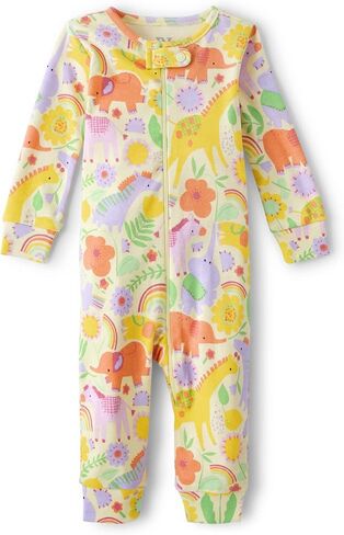 The Children's Place Baby Girls' and Toddler Long Sleeve Zip-Front One Piece Footed Pajama Snug Fit 100% Cotton, Giraffes, 3T in Kuwait