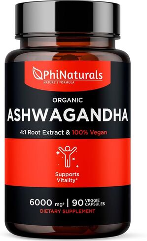 Ashwagandha Root Extract Capsules (Organic) Equivalent to 6000 mg Whole Root - Supplement with 1500 mg Per Serving - 500 mg Per Vegan Capsule - 90 Count in Saudi Arabia