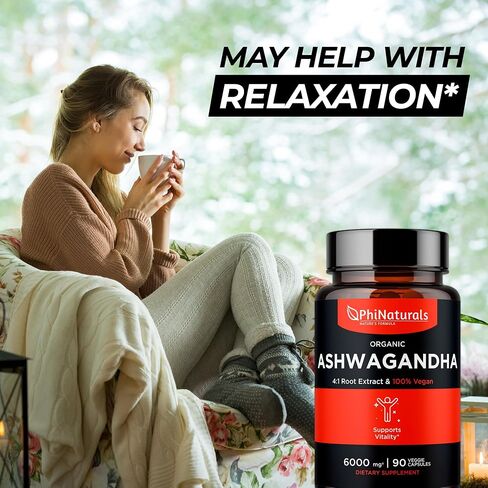 Ashwagandha Root Extract Capsules (Organic) Equivalent to 6000 mg Whole Root - Supplement with 1500 mg Per Serving - 500 mg Per Vegan Capsule - 90 Count in Saudi Arabia