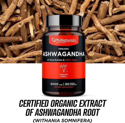 Ashwagandha Root Extract Capsules (Organic) Equivalent to 6000 mg Whole Root - Supplement with 1500 mg Per Serving - 500 mg Per Vegan Capsule - 90 Count in Saudi Arabia