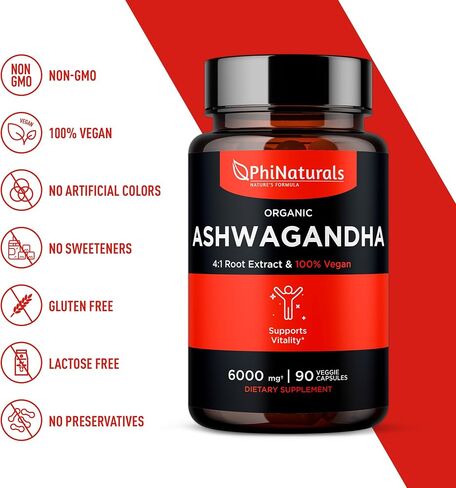 Ashwagandha Root Extract Capsules (Organic) Equivalent to 6000 mg Whole Root - Supplement with 1500 mg Per Serving - 500 mg Per Vegan Capsule - 90 Count in Saudi Arabia
