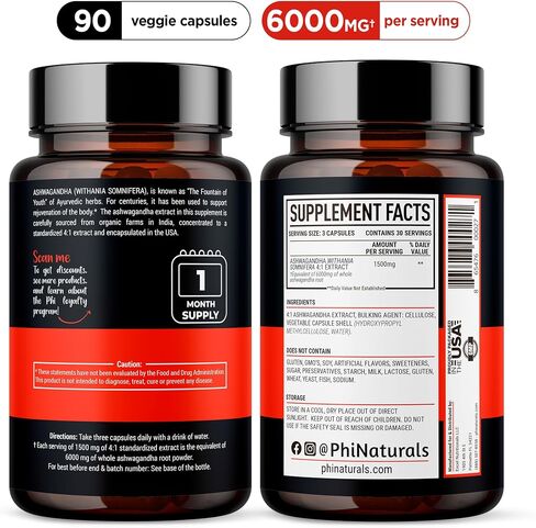 Ashwagandha Root Extract Capsules (Organic) Equivalent to 6000 mg Whole Root - Supplement with 1500 mg Per Serving - 500 mg Per Vegan Capsule - 90 Count in Saudi Arabia