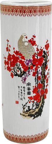 Red Lantern 24" Satsuma Peacock Porcelain Umbrella Stand, 2 Foot in Saudi Arabia