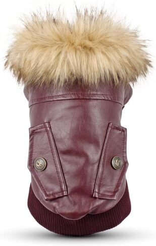 LESYPET Warm Dog Jacket Winter Dog Coats Windproof Waterproof Fleece Lined Dog Leather Jackets for Small Dogs Puppy, Black Small in Saudi Arabia