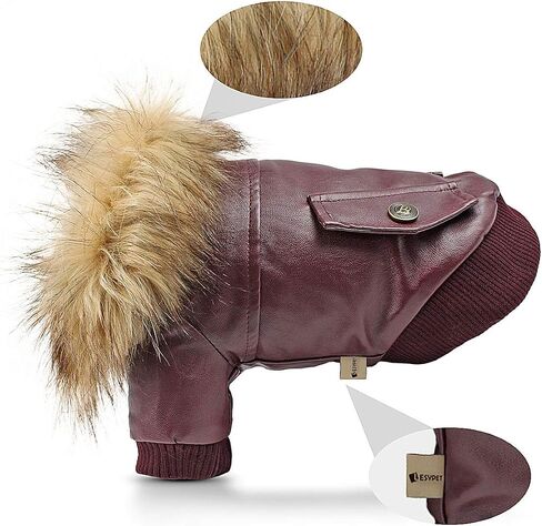 LESYPET Warm Dog Jacket Winter Dog Coats Windproof Waterproof Fleece Lined Dog Leather Jackets for Small Dogs Puppy, Black Small in Saudi Arabia