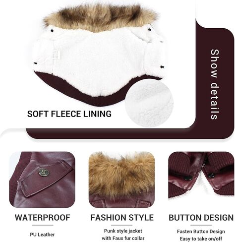 LESYPET Warm Dog Jacket Winter Dog Coats Windproof Waterproof Fleece Lined Dog Leather Jackets for Small Dogs Puppy, Black Small in Saudi Arabia