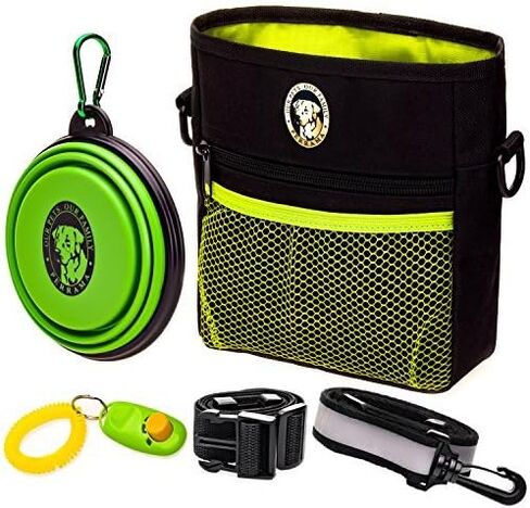 PERRAMA Dog Treat Bag, Training Pouch for Small and Large Dogs with Clicker and Collapsible Food Bowl BPA Free – Pet Treats Tote Bag with Waist and Shoulder Reflective Straps and Belt Clip (Blue) in Saudi Arabia
