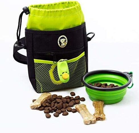 PERRAMA Dog Treat Bag, Training Pouch for Small and Large Dogs with Clicker and Collapsible Food Bowl BPA Free – Pet Treats Tote Bag with Waist and Shoulder Reflective Straps and Belt Clip (Blue) in Saudi Arabia