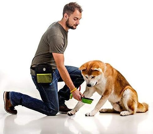 PERRAMA Dog Treat Bag, Training Pouch for Small and Large Dogs with Clicker and Collapsible Food Bowl BPA Free – Pet Treats Tote Bag with Waist and Shoulder Reflective Straps and Belt Clip (Blue) in Saudi Arabia