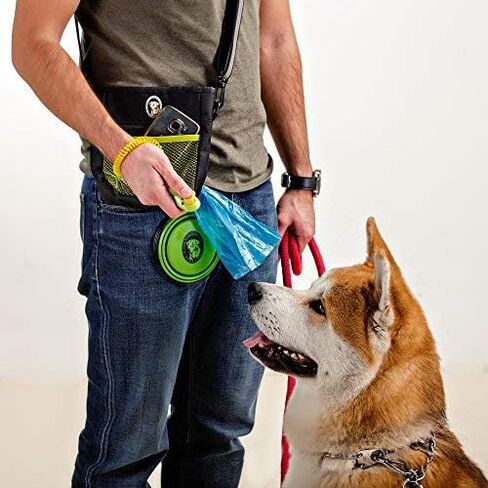 PERRAMA Dog Treat Bag, Training Pouch for Small and Large Dogs with Clicker and Collapsible Food Bowl BPA Free – Pet Treats Tote Bag with Waist and Shoulder Reflective Straps and Belt Clip (Blue) in Saudi Arabia