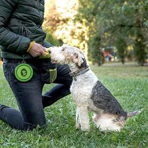 PERRAMA Dog Treat Bag, Training Pouch for Small and Large Dogs with Clicker and Collapsible Food Bowl BPA Free – Pet Treats Tote Bag with Waist and Shoulder Reflective Straps and Belt Clip (Blue) in Saudi Arabia
