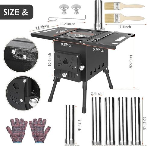 بانجوهو٨٨ موقد حرق الخشب، موقد خشبي للتخييم، موقد تخييم محمول لحرق الخشب للخيمة، مواقد خشبية للتدفئة المنزلية والتخييم وصيد الأسماك في الجليد والطبخ والمشي لمسافات طويلة والسفر in Kuwait