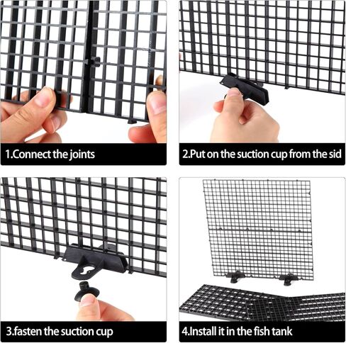 JIAHMOIUG 10 Pcs Aquarium Fish Tank Dividers Plastic Black Egg Crate Light Diffuser Bottom Tray Grid Isolation Board Fish Tank Filter Separator with 20 Pcs Aquarium Divider Clips,Black in Kuwait