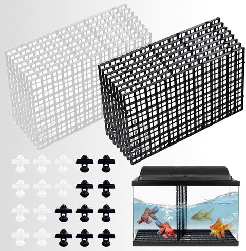 Aquarium Egg Crate, 16PCS 11.8x5.9in Egg Crate Light Diffuser Aquarium Divider, Aquarium Fish Tank Divider with 10 Glass Clip Plastic Grid Divider for Aquarium Fish Tank Bottom Isolation(Black,White) in Kuwait