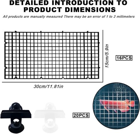 Aquarium Egg Crate, 16PCS 11.8x5.9in Egg Crate Light Diffuser Aquarium Divider, Aquarium Fish Tank Divider with 10 Glass Clip Plastic Grid Divider for Aquarium Fish Tank Bottom Isolation(Black,White) in Kuwait