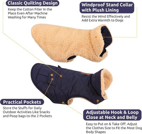 Queenmore Warm Puffer Dog Jacket Thick Plush Lining Winter Small Dog Coat in Kuwait