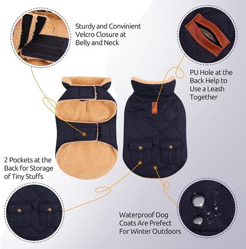 Queenmore Warm Puffer Dog Jacket Thick Plush Lining Winter Small Dog Coat in Kuwait