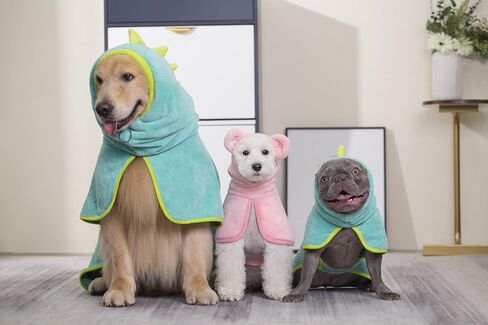 Pawyee Super Soft Fast-Drying Dog Towel with Drying Gloves for Cold Weather, Beach, Pool - Adjustable Microfiber Bath Robe Set (2 pcs) for Cats and Dogs (XL, Blue Dino) in Saudi Arabia