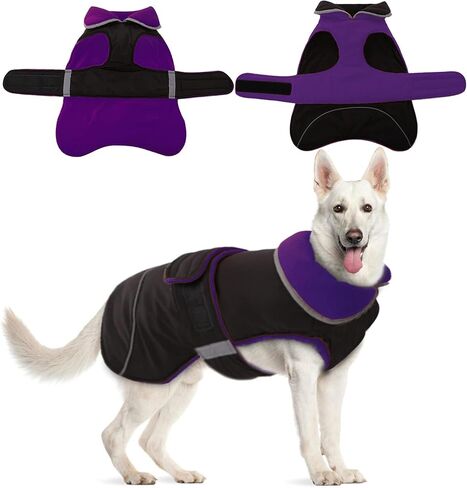 denterun عكسها الشتاء الدافئة الكلب سترة عاكسة يندبروف دافئ الطقس البارد جرو معطف طارد المياه سترة سميكة الصوف الملابس مع تسخير / المقود ثقب لX-كبيرة الكلاب سنوسويت، الأحمر in Kuwait