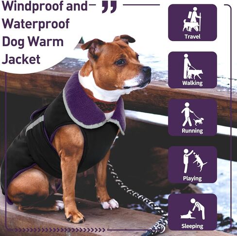 denterun عكسها الشتاء الدافئة الكلب سترة عاكسة يندبروف دافئ الطقس البارد جرو معطف طارد المياه سترة سميكة الصوف الملابس مع تسخير / المقود ثقب لX-كبيرة الكلاب سنوسويت، الأحمر in Kuwait
