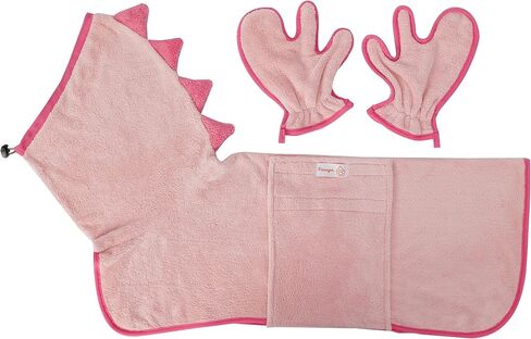 Pawyee Super Soft Fast-Drying Dog Towel with Drying Gloves for Cold Weather, Beach, Pool - Adjustable Microfiber Bath Robe Set (2 pcs) for Cats and Dogs (XL, Blue Dino) in Saudi Arabia