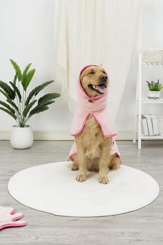 Pawyee Super Soft Fast-Drying Dog Towel with Drying Gloves for Cold Weather, Beach, Pool - Adjustable Microfiber Bath Robe Set (2 pcs) for Cats and Dogs (XL, Blue Dino) in Saudi Arabia