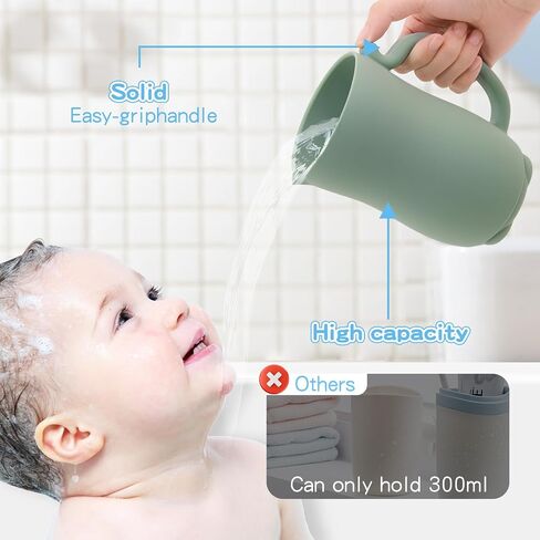 mandoo Baby Bath Rinse Cup - Food Grade Silicone - Shampoo & Body Washing Rinser Cup for Kids with Easy Grip Handle to Rinse Baby Shampoo and Soap - Baby Essentials (Pink+Brush) in Saudi Arabia