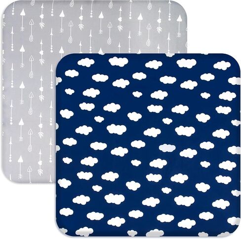 Biloban Fitted Sheets, Navy Cloud & Grey Arrow, 2-Pack | Ultra Soft, Square Playard/Playpen Fitted Sheets for 36x36 Playard & Mattress in Saudi Arabia