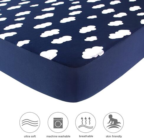 Biloban Fitted Sheets, Navy Cloud & Grey Arrow, 2-Pack | Ultra Soft, Square Playard/Playpen Fitted Sheets for 36x36 Playard & Mattress in Saudi Arabia