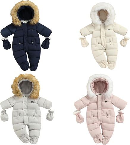 ICNGLKSND الوليد الرضع طفل بنين بنات الشتاء سنوسويت الرضع معطف رومبير الدافئة أبلى مقنعين سترة منفوخة بذلة فوتي in Kuwait