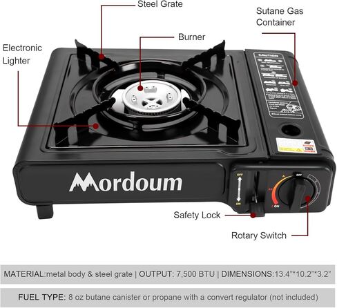 Camping Stove Portable Single Stove Butane Portable Butane Stove for Camping, Picnics, Outdoor, Fishing, BBQ. Electronic Ignition, Brass Burner, Portable Gas Grill Mini Aluminum Material in Saudi Arabia