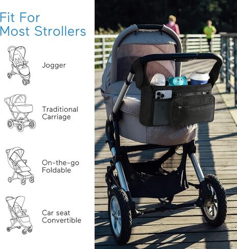 منظم عالمي لعربة الاطفال مع حاملي اكواب معزول، ملحقات عربة الاطفال من بلاستيك لوبانت لحمل الحفاضات وايفون والالعاب والوجبات الخفيفة، يناسب عربة بريتاكس وابابابي وبيبي جوجر وبوجابو وبوب. in Kuwait