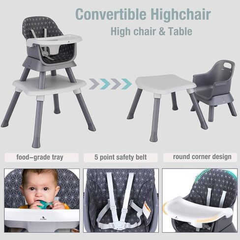 Accombe High Chair 7 in 1 Baby High Chairs for Babies and Toddlers Booster Seat for Dining Table, Convertible Baby Eating Chair Adjustable Plastic Highchairs for Baby Boy Girl, Sit up Floor Chair in Kuwait