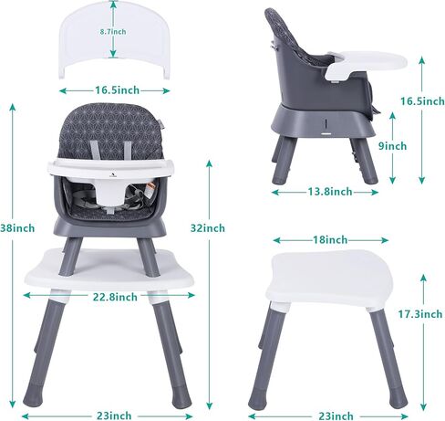Accombe High Chair 7 in 1 Baby High Chairs for Babies and Toddlers Booster Seat for Dining Table, Convertible Baby Eating Chair Adjustable Plastic Highchairs for Baby Boy Girl, Sit up Floor Chair in Kuwait