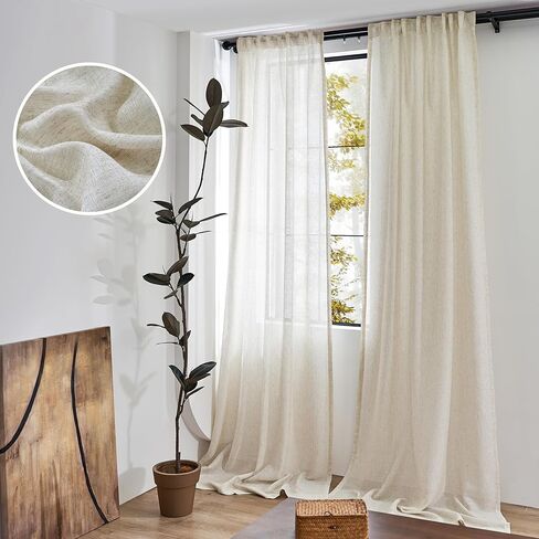 ستائر RAMEDILF شفافة طويلة جدًا من الكتان الطبيعي بطول 120 بوصة لغرفة المعيشة ذات سقف عالٍ بطول 10 أقدام، ستائر ريفية ريفية مع حزام خطاف خلفي، 50 × 120، لوحتان in Kuwait