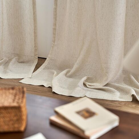 ستائر RAMEDILF شفافة طويلة جدًا من الكتان الطبيعي بطول 120 بوصة لغرفة المعيشة ذات سقف عالٍ بطول 10 أقدام، ستائر ريفية ريفية مع حزام خطاف خلفي، 50 × 120، لوحتان in Kuwait