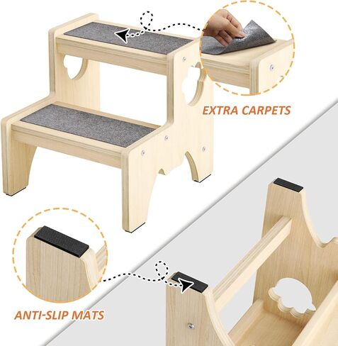 مقعد خشبي للأطفال الصغار، مقعد بوداني ذو خطوتين للبالغين مع 4 وسادات مضادة للانزلاق وسجادتين، مقعد خشبي لحوض الحمام، ومقاعد المطبخ والتدريب على استخدام الحمام في غرفة النوم (طبيعي) in Kuwait