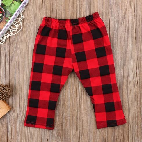 Toddler Baby Pants Infant Boy Girl Casual Cotton Plaids Check Long Pants Trousers Red&Black in Kuwait